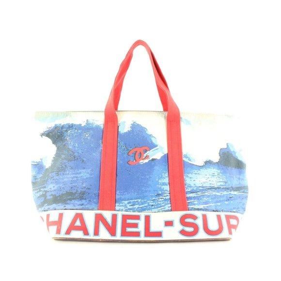 Chanel XL Wave Surf CC Logo Tote Blue x Red 1CAS424 - Picture 1 of 12